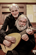 Mike Ashley & Chris Susans playing the same lute with Lachrimae Consort at Clarendon Park Congregational Church in the Leicester Early Music Festival, UK